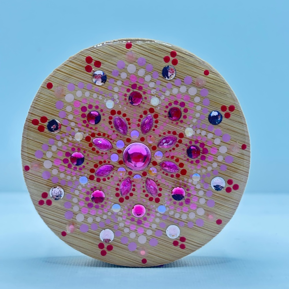 Bamboo Magnetic Bottle Opener – Hand Painted Mandala Design with Resin finish.